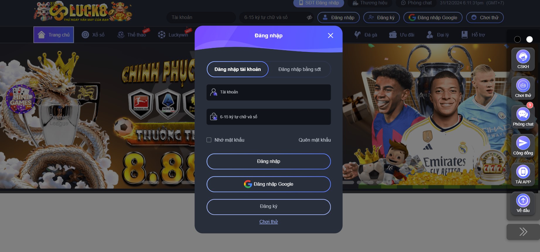 Hướng dẫn thao t&aacute;c đăng nhập t&agrave;i khoản Luck8&nbsp;