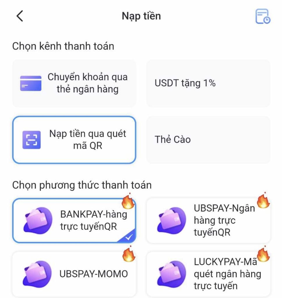 Nạp tiền Luck8 bằng mã QR