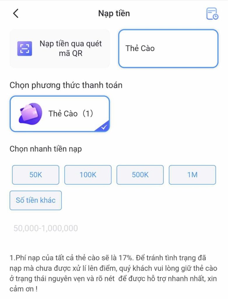 Nạp tiền Luck8 qua thẻ cào 